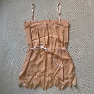 Vintage 1930s Silk Nightie Ribbon Tie Scallop Hem S